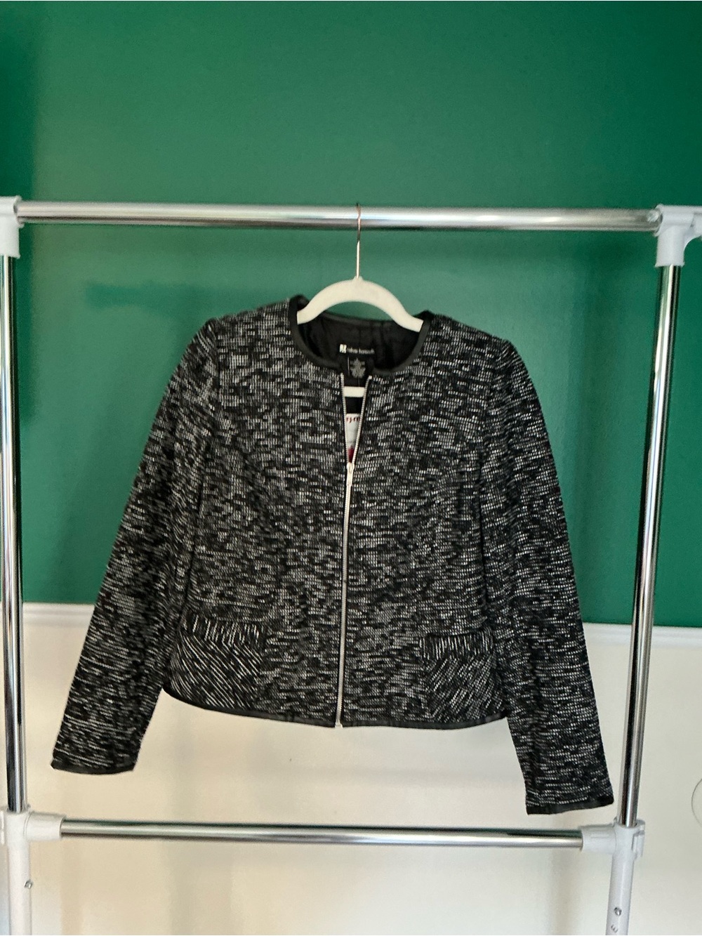 Valerie Bertinelli Black & White Tweed Zip Front Blazer